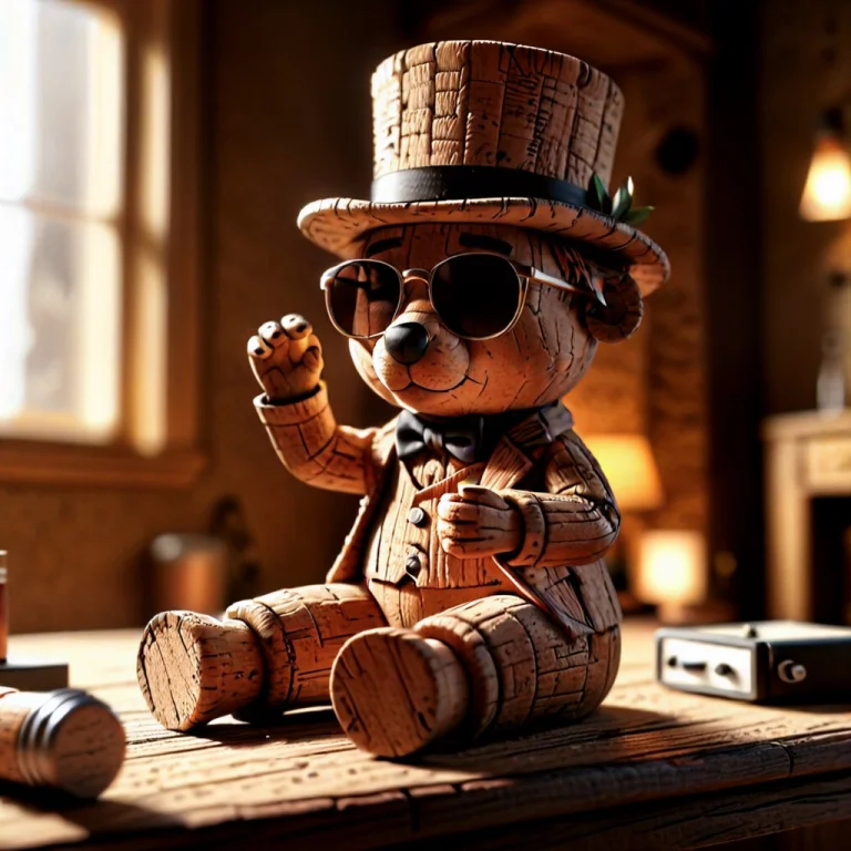A Stop-motion Style Scene, A Cork, Sitting, Wearing Sunglass...