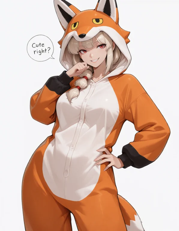 A Platinum Blonde Woman In A Fox Kigurumi Smiling, Speach Bu...