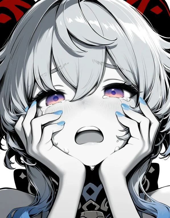 1girl, Ganyu Genshin Impact, Solo, Close-up, Grey Hair, Grey...