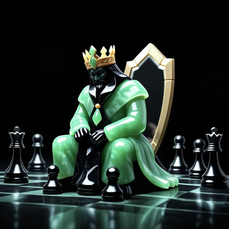 A Jade King Sits Alone On A Black Board, Checkmated By A Tin...