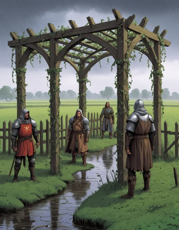 Medieval Vine Trellis In Tattered Rpg Clothes, 1500ad Boundl...