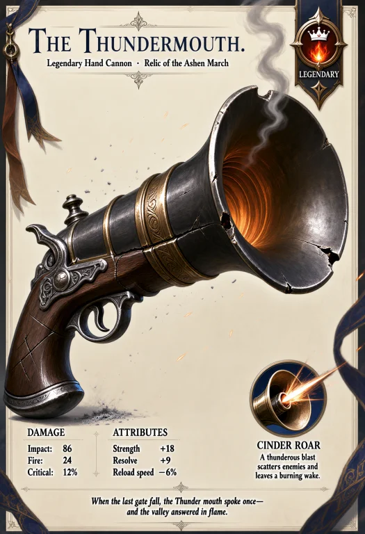 A Premium Epic-fantasy Rpg Weapon Stat Sheet Centered On An...