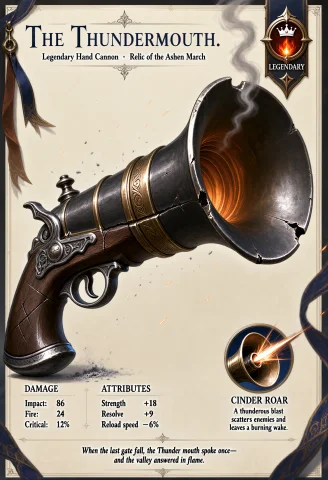 A Premium Epic-fantasy Rpg Weapon Stat Sheet Centered On An... — Stable Diffusion AI Prompt: A premium epic-fantasy RPG weapon stat sheet centered on an enormous, renowned h...