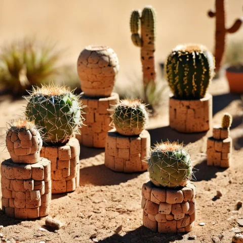 Corkworld, A Proud Cork Cactus Grows A Neat Crown Of Chunky... — SDXL AI Prompt: corkworld, A proud cork cactus grows a neat crown of chunky bottle stoppers inst...