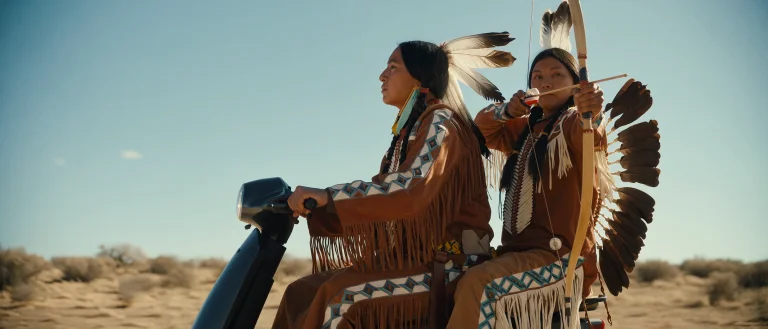 A Very Wide Shot, Cinematic Western Movie Still Of Two Indig...