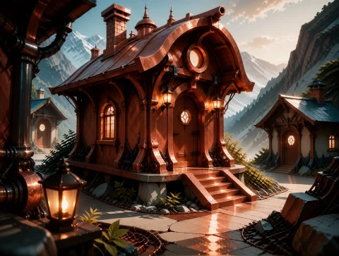 A Small Village On A Mountain, Where A Small Abandoned House... — Stable Diffusion AI Prompt: A small village on a mountain, where a small abandoned house sits off to one sid...