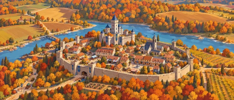 Remix Image In Flat Colors. Scene Takes Place During Autumn....