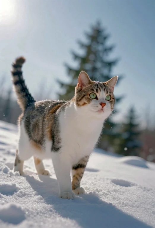 A Majestic Tabby Cat Stands Poised In A Deep, Textured Drift...