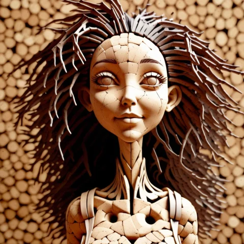 Young Female, Cork Head, Cork Body, Cork, Limbs, Cork Hair,... — SDXL AI Prompt: Young female, Cork head, cork body, cork, limbs, cork hair, cute face,