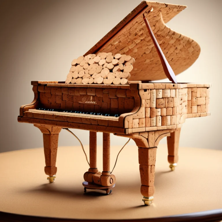Corkworld, A Grand Cork Piano Stands Alone On A Tiny Stage,...
