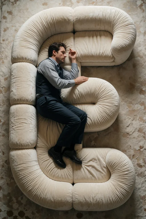 A Man Lies Curled On A Modular Sofa Shaped Like The Letter E...