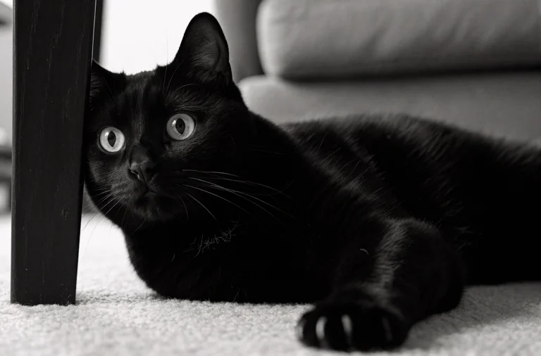 A High-contrast Monochrome Photograph Shows A Domestic Black...