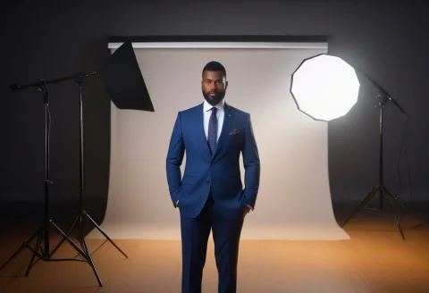 A Tailored Suit Framed In Hard Studio Light, Foggy Diffused... — SDXL AI Prompt: a tailored suit framed in hard studio light, foggy diffused light, 85mm portrait...