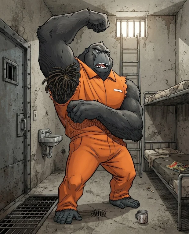 A Muscular Anthropomorphic Gorilla In A Gritty, Comic-book S...