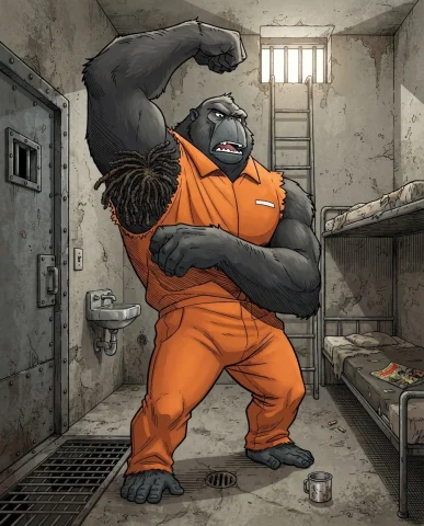 A Muscular Anthropomorphic Gorilla In A Gritty, Comic-book S... — Stable Diffusion AI Prompt: A muscular anthropomorphic gorilla in a gritty, comic-book style illustration, f...