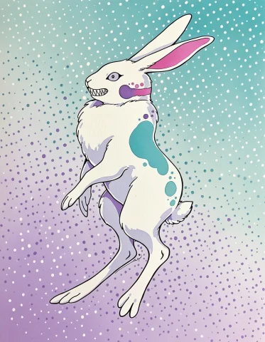Rabbit, Sharp Teeth, No Humans, Purple Theme, White Theme, A... — Stable Diffusion AI Prompt: rabbit, sharp teeth, no humans, purple theme, white theme, aqua theme, gradient...