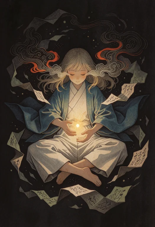 A Luminous Falin Sits Cross-legged In The Absolute Center Of...
