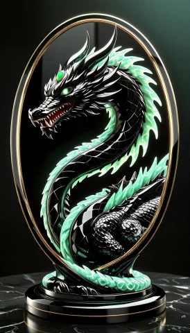 Obsidian Jade Sculpture1.3, Coiled Dragon Carved From A Sing... — SDXL AI Prompt: (obsidian jade sculpture:1.3), coiled dragon carved from a single block of stone...