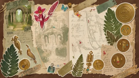 Scr4pbook, Adventure Journal, Lara Croft, Laying, Eyewear On... — Stable Diffusion AI Prompt: scr4pbook, adventure journal, Lara Croft, laying, eyewear on head, smirk, washi...