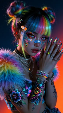 Ta86wistfall, Close Up, A Realistic Young Woman With Vivid M... — Stable Diffusion AI Prompt: ta86_wistfall, (close up), a realistic young woman with vivid multicolored hair...