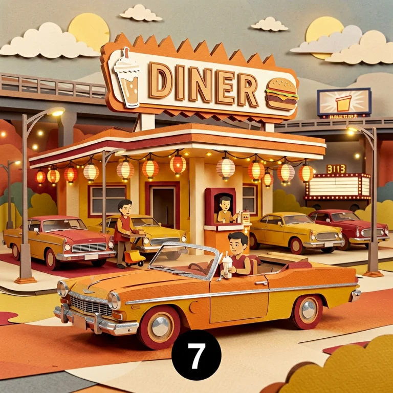 A Glowing Mid-century Drive-in Fast Food Restaurant Rendered...