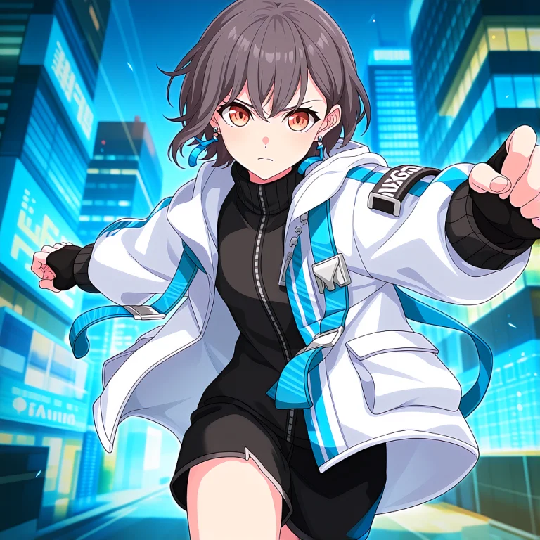 A Dynamic Anime Illustration Of Tomori Wearing A White Utili...