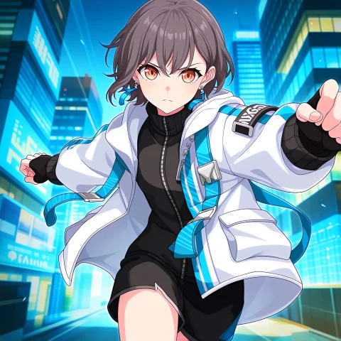 A Dynamic Anime Illustration Of Tomori Wearing A White Utili... — Stable Diffusion AI Prompt: A dynamic anime illustration of tomori wearing a white utility jacket. She has s...