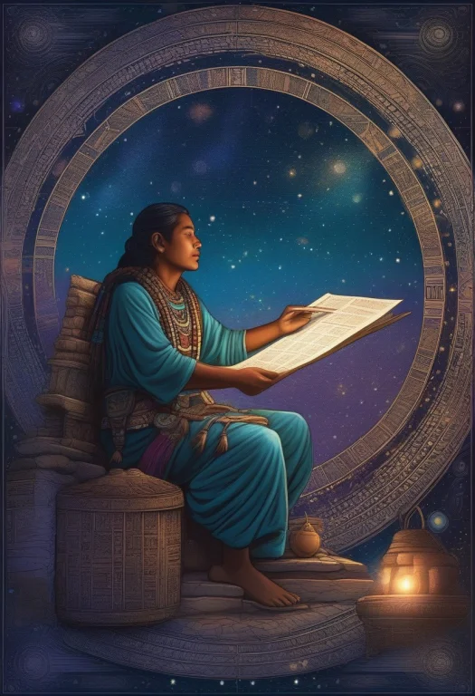 A Mayan Astronomer Charting The Night Sky, Fantasy Illustrat...