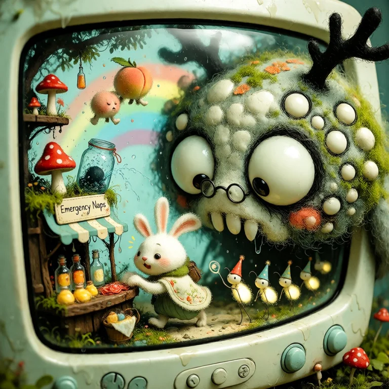 Inside A Chubby Pastel-mint Crt Television A Teeny Woodland...