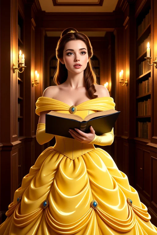 Belle Standing In The Grand Library Of The Beasts Castle, We...