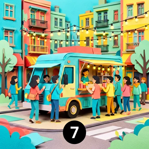 A Bright, Colorful 2d Paper-cut Illustration Of A Bustling U... — Stable Diffusion AI Prompt: A bright, colorful 2D paper-cut illustration of a bustling urban street corner w...