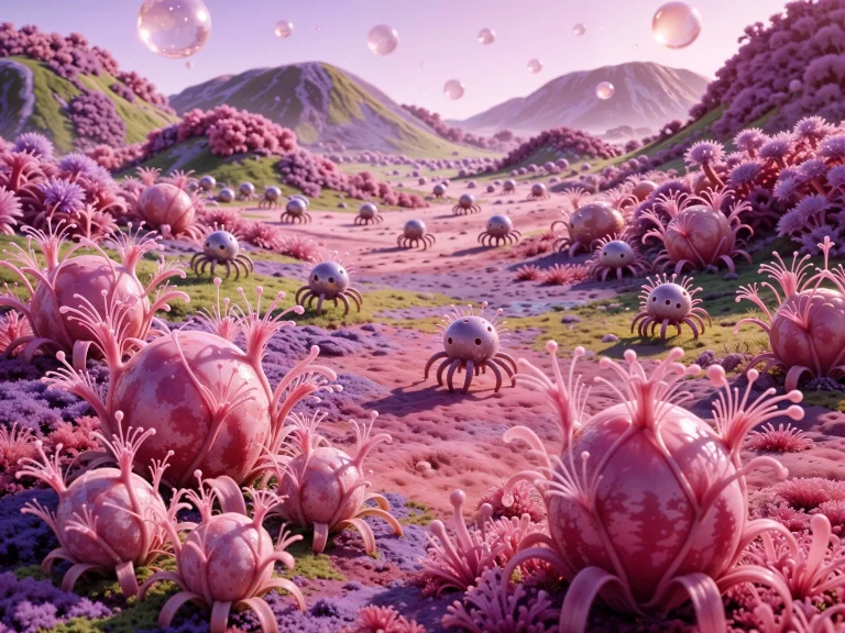 The Alien Landscape With Local Vegetation And Diverse Alien...