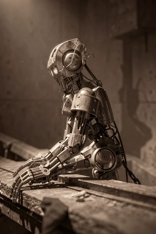 A Mechanical Robot Sits On A Surface, Angled Slightly Right...