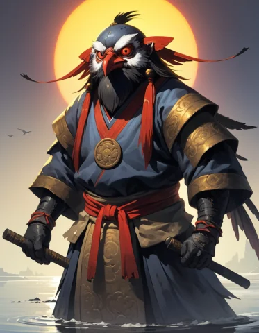Medieval Tengu - Japanese Creature Often Depicted With Bird-... — SDXL AI Prompt: medieval Tengu - Japanese creature often depicted with bird-like features. in ta...
