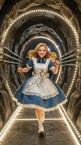 A Cinematic Shot In A Threequarter View. A Young, Cheerful W... — FLUX AI Prompt: A cinematic shot in a three‑quarter view. A young, cheerful woman is running und...