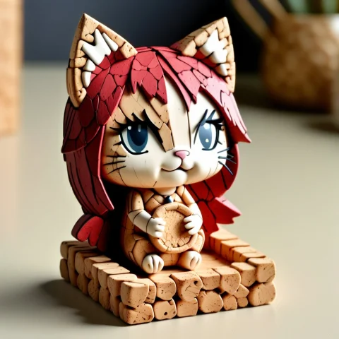 A Chibi Anime Red Hair Cat Girl Carry A Cork Stopper Lay On... — SDXL AI Prompt: a chibi anime red hair cat girl carry a cork stopper lay on an oak cork box made...