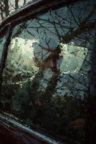 A Man Seen Through A Glass Car Window Layered Beneath The Sh... — Stable Diffusion AI Prompt: A man seen through a glass car window layered beneath the sharp reflections of j...