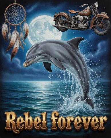 An Airbrushed Painting Of A Dolphin Jumping Out Of The Water... — Stable Diffusion AI Prompt: An airbrushed painting of a dolphin jumping out of the water with a full moon in...