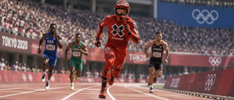 Slim Fit Red Motocross X-games Avatar On Foot Sprinting At O...