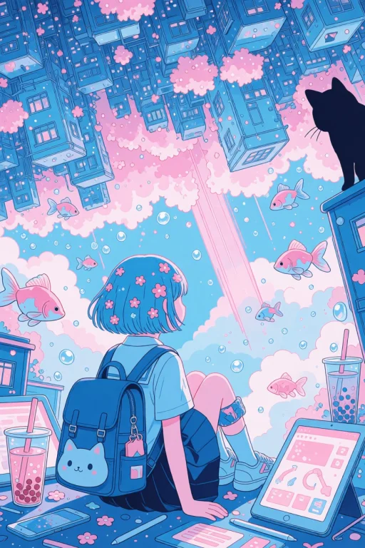 Zidiusart, Using Pastel Blue And Pink As The Primary Colors,...