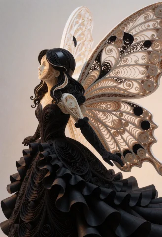 A Monumental Haute Couture Paper Quilling Sculpture Of A Sin... — Stable Diffusion AI Prompt: A monumental haute couture paper quilling sculpture of a single girl stands in t...