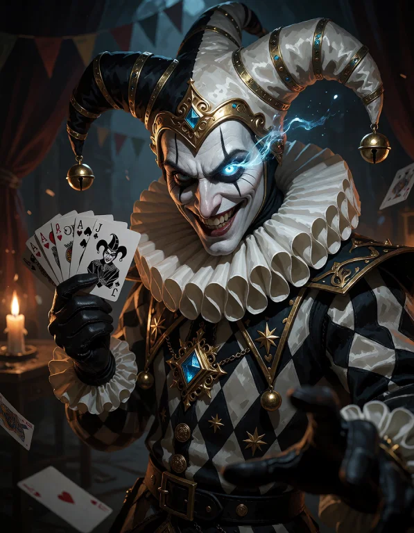 A Sinister, Malevolent Jester Character With A Dramatic, Mal...