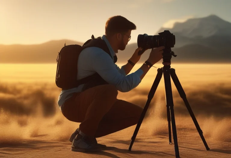 A Photographer Framing A Shot At Golden Hour, 3d Render, Sub...