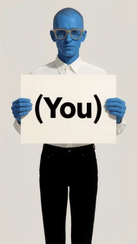 Blue Skinny Bald Guy With Beige Glasses, White Collared Shir... — Stable Diffusion AI Prompt: Blue skinny bald guy with beige glasses, white collared shirt and black pants ho...