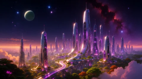 No Humans, Night, Midnight, Many Stars, Shiny Stars, Night P... — Stable Diffusion AI Prompt: no humans, night, midnight, many stars, shiny stars, night purple sky, one green...