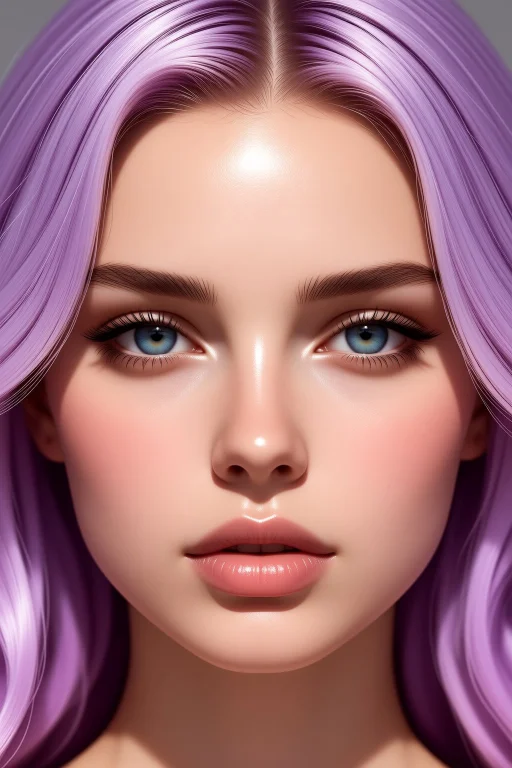 Woman Face Closeup, Light Purple Hair, Natural Look, Top-of-...