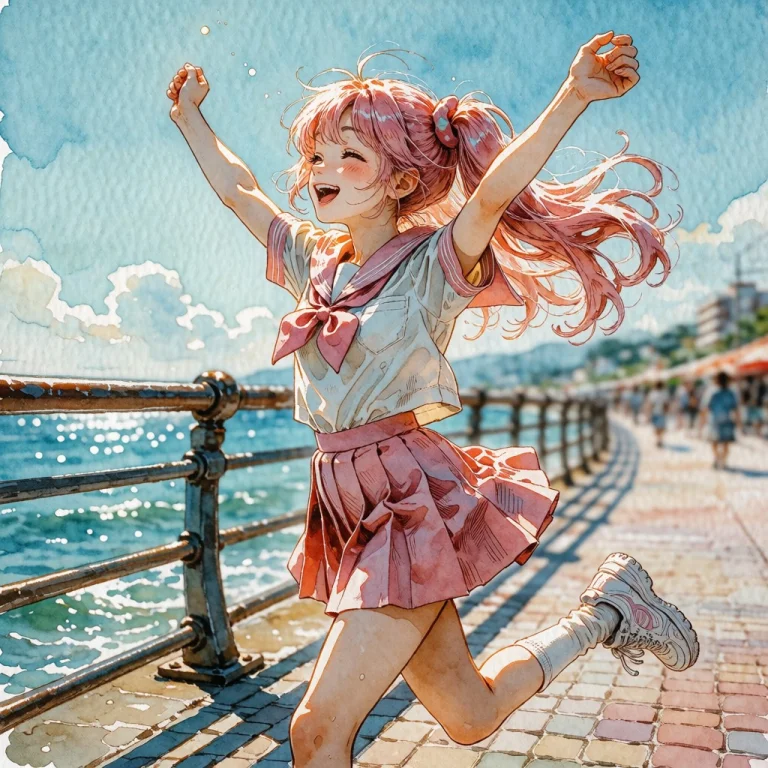A Detailed Watercolor Illustration Of 1girl, Luluprime, Pink...