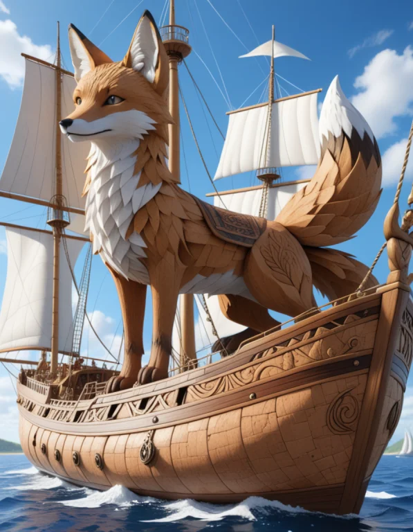 A Fox Navigating A Sailing Ship , Corkworld, Lazypos, Loraad...