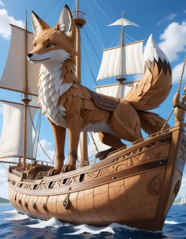 A Fox Navigating A Sailing Ship , Corkworld, Lazypos, Loraad... — SDXL AI Prompt: A fox navigating a sailing ship , corkworld, lazypos, 