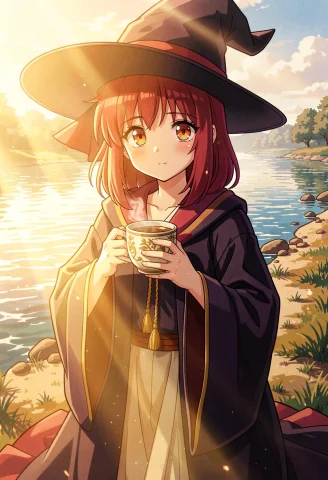 1girl, Solo, Shoulder-length Hair, Red Hair, Amber Eyes, Wit... — Stable Diffusion AI Prompt: 1girl, solo, shoulder-length hair, red hair, amber eyes, witch hat, robe, holdin...